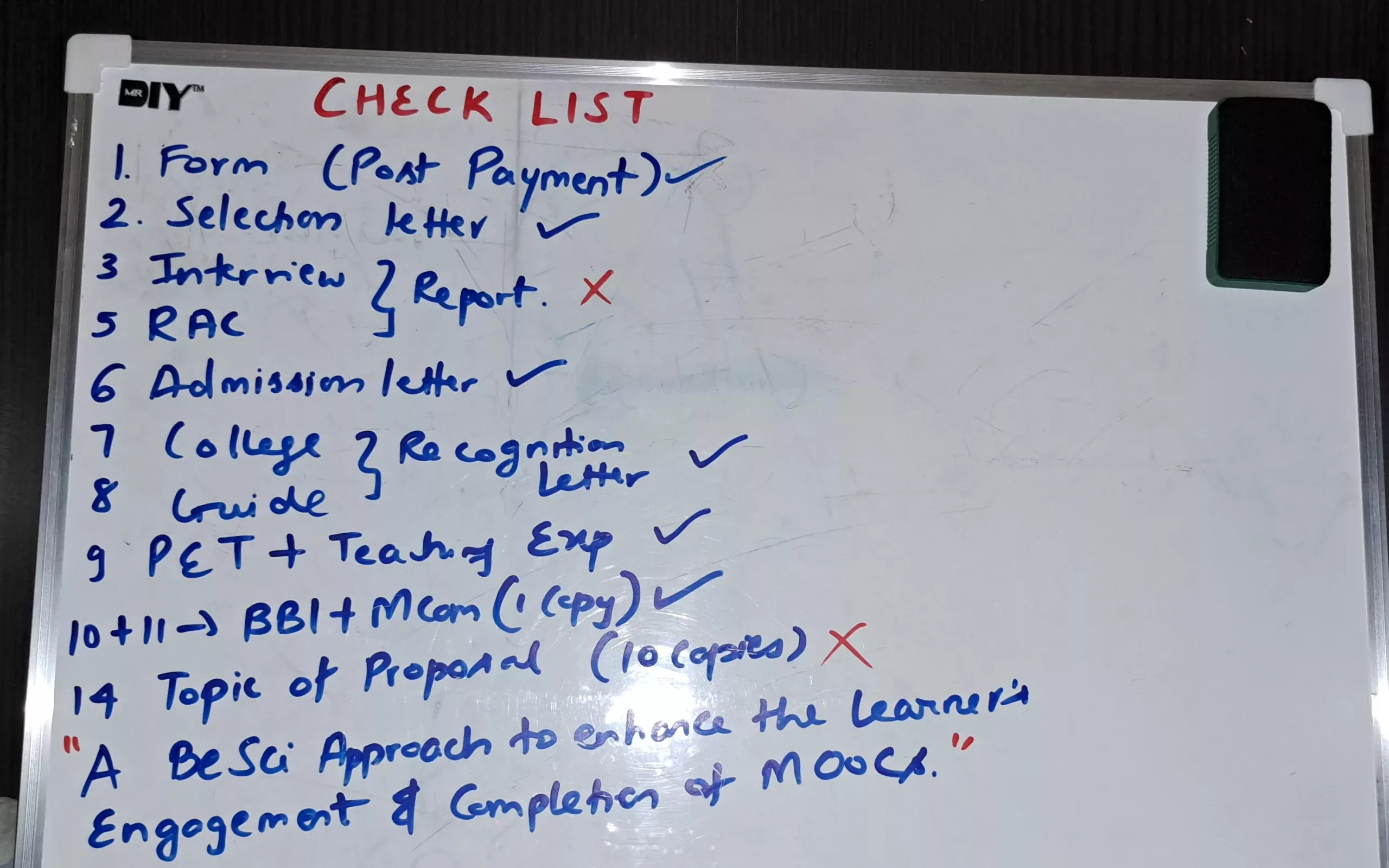 To do list of docs for dissertation registration